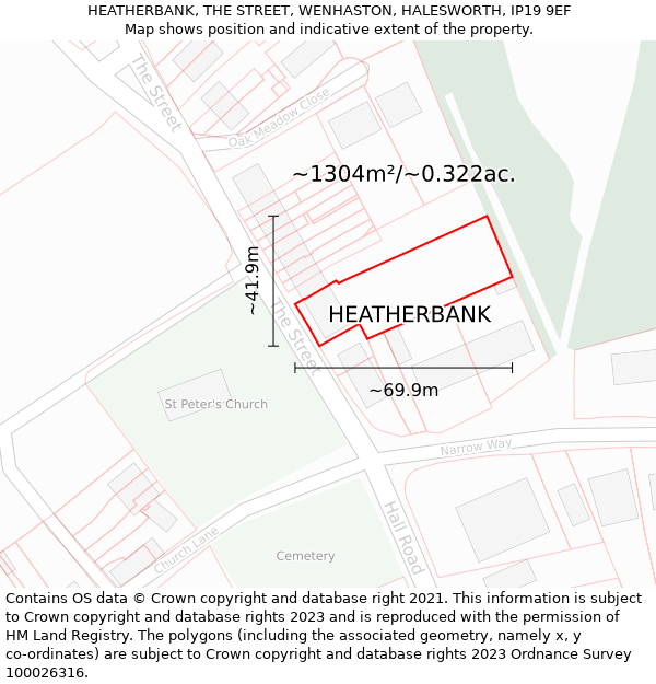 HEATHERBANK, THE STREET, WENHASTON, HALESWORTH, IP19 9EF: Plot and title map