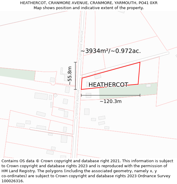 HEATHERCOT, CRANMORE AVENUE, CRANMORE, YARMOUTH, PO41 0XR: Plot and title map