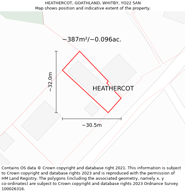 HEATHERCOT, GOATHLAND, WHITBY, YO22 5AN: Plot and title map