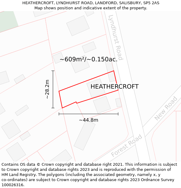 HEATHERCROFT, LYNDHURST ROAD, LANDFORD, SALISBURY, SP5 2AS: Plot and title map