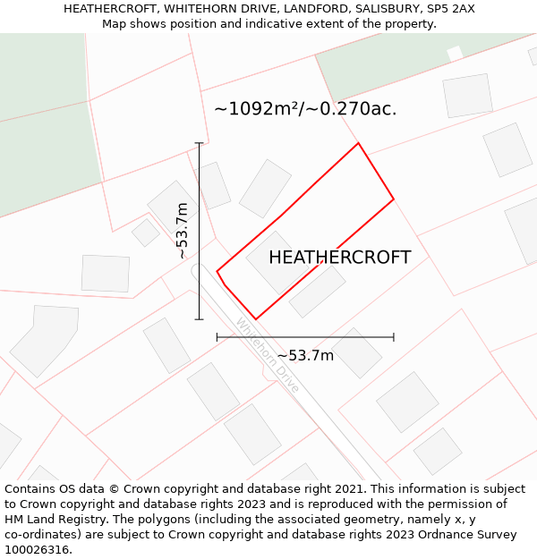 HEATHERCROFT, WHITEHORN DRIVE, LANDFORD, SALISBURY, SP5 2AX: Plot and title map