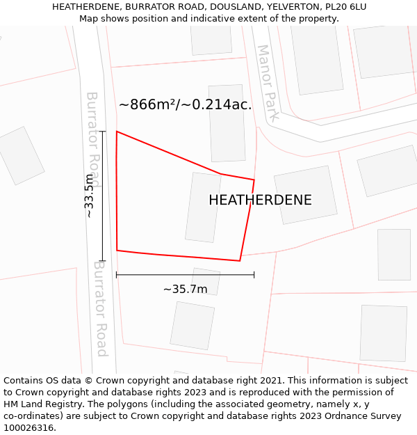 HEATHERDENE, BURRATOR ROAD, DOUSLAND, YELVERTON, PL20 6LU: Plot and title map