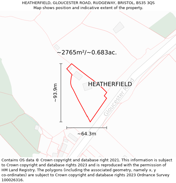 HEATHERFIELD, GLOUCESTER ROAD, RUDGEWAY, BRISTOL, BS35 3QS: Plot and title map