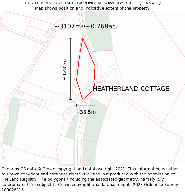 HEATHERLAND COTTAGE, RIPPONDEN, SOWERBY BRIDGE, HX6 4HQ: Plot and title map