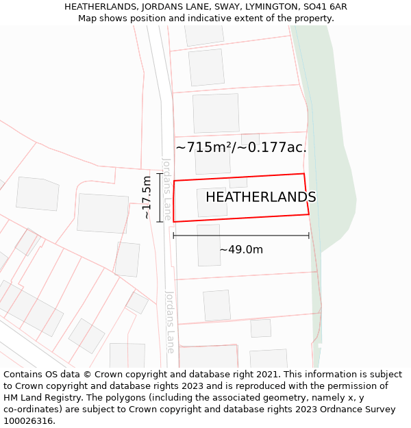 HEATHERLANDS, JORDANS LANE, SWAY, LYMINGTON, SO41 6AR: Plot and title map