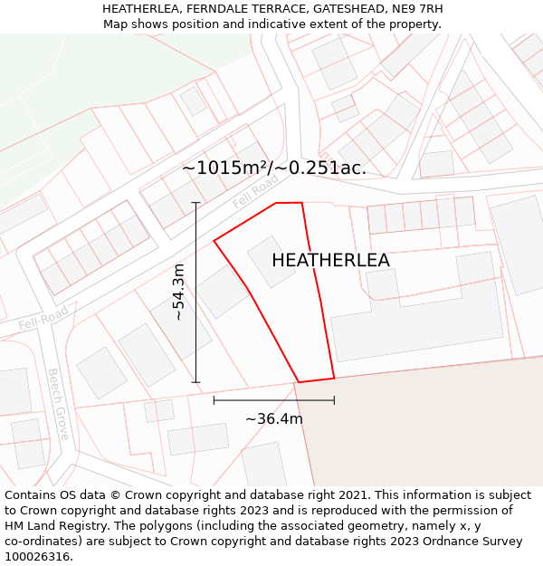 HEATHERLEA, FERNDALE TERRACE, GATESHEAD, NE9 7RH: Plot and title map
