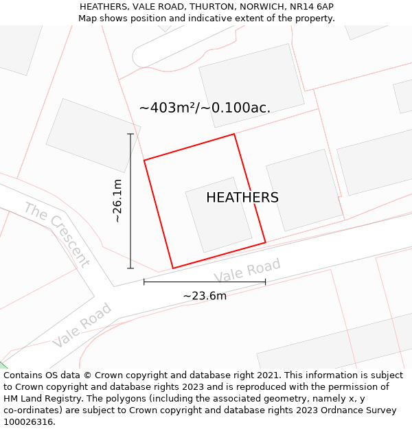 HEATHERS, VALE ROAD, THURTON, NORWICH, NR14 6AP: Plot and title map