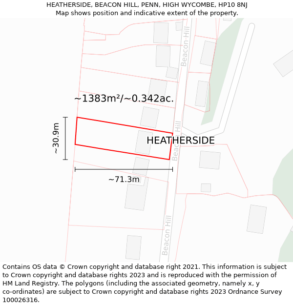 HEATHERSIDE, BEACON HILL, PENN, HIGH WYCOMBE, HP10 8NJ: Plot and title map