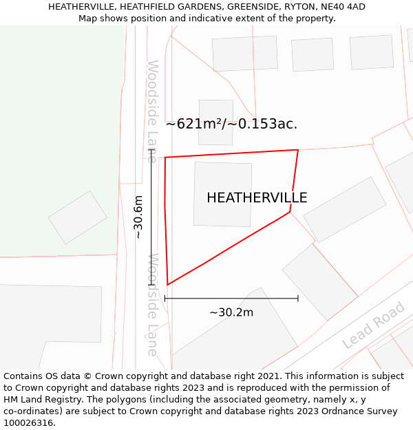 HEATHERVILLE, HEATHFIELD GARDENS, GREENSIDE, RYTON, NE40 4AD: Plot and title map