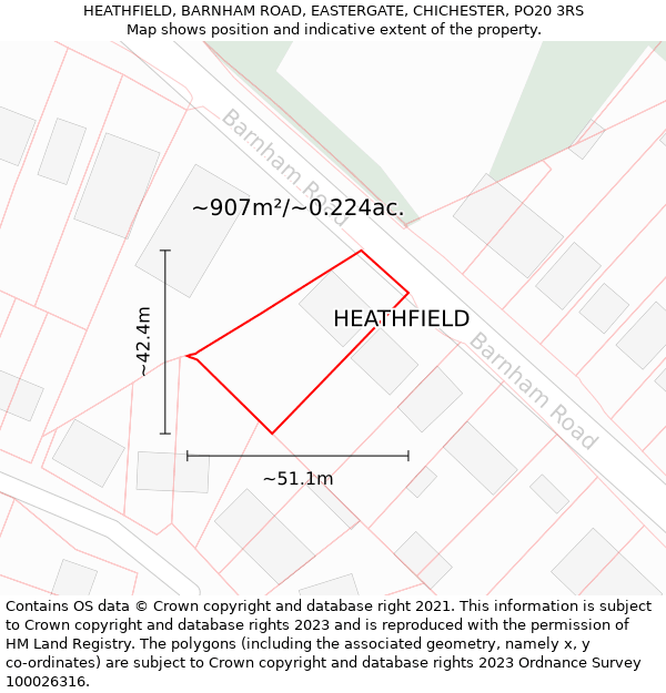 HEATHFIELD, BARNHAM ROAD, EASTERGATE, CHICHESTER, PO20 3RS: Plot and title map