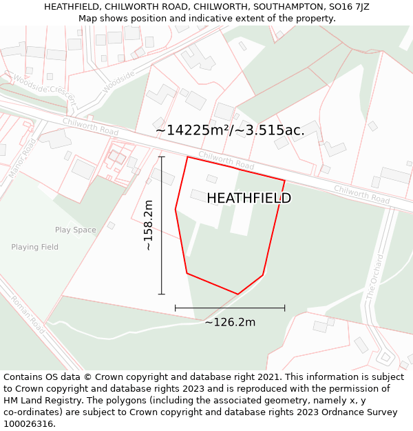 HEATHFIELD, CHILWORTH ROAD, CHILWORTH, SOUTHAMPTON, SO16 7JZ: Plot and title map