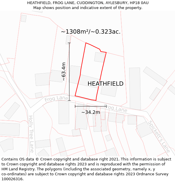 HEATHFIELD, FROG LANE, CUDDINGTON, AYLESBURY, HP18 0AU: Plot and title map