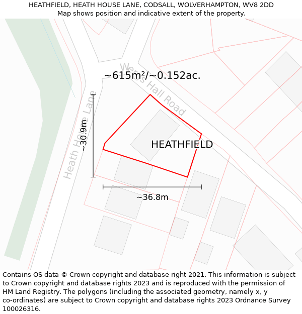 HEATHFIELD, HEATH HOUSE LANE, CODSALL, WOLVERHAMPTON, WV8 2DD: Plot and title map