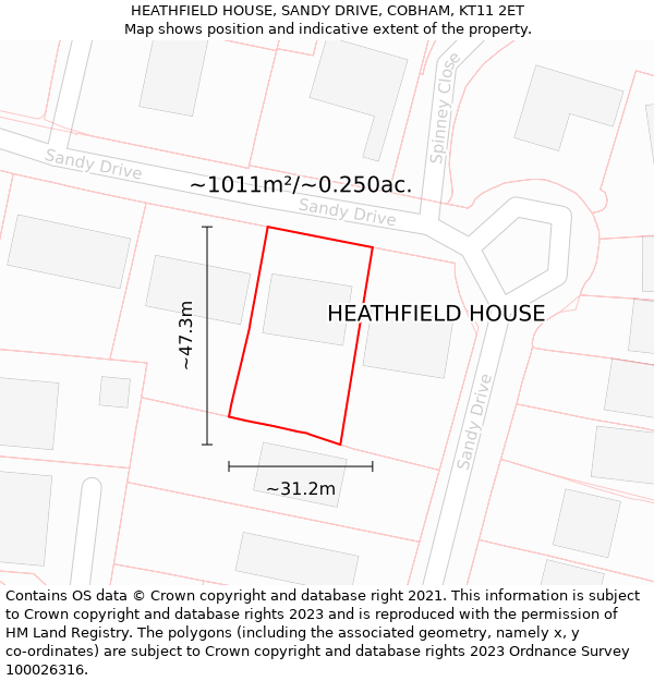 HEATHFIELD HOUSE, SANDY DRIVE, COBHAM, KT11 2ET: Plot and title map