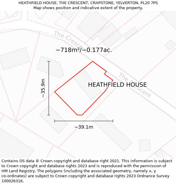 HEATHFIELD HOUSE, THE CRESCENT, CRAPSTONE, YELVERTON, PL20 7PS: Plot and title map