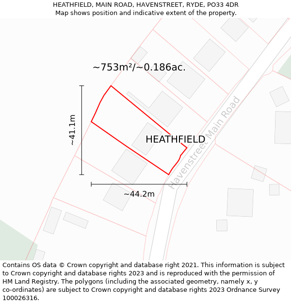 HEATHFIELD, MAIN ROAD, HAVENSTREET, RYDE, PO33 4DR: Plot and title map