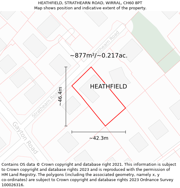 HEATHFIELD, STRATHEARN ROAD, WIRRAL, CH60 8PT: Plot and title map