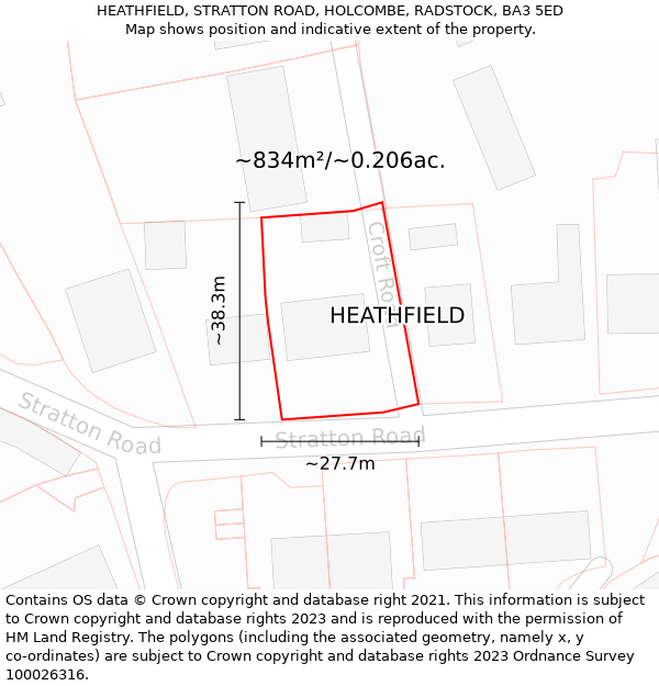 HEATHFIELD, STRATTON ROAD, HOLCOMBE, RADSTOCK, BA3 5ED: Plot and title map