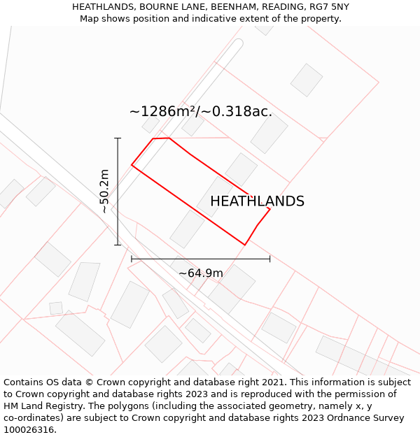 HEATHLANDS, BOURNE LANE, BEENHAM, READING, RG7 5NY: Plot and title map