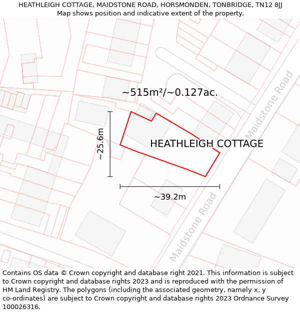 HEATHLEIGH COTTAGE, MAIDSTONE ROAD, HORSMONDEN, TONBRIDGE, TN12 8JJ: Plot and title map