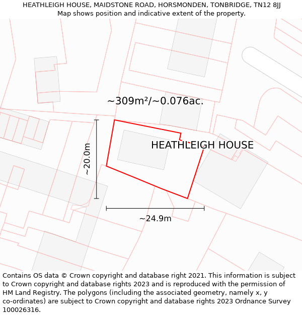 HEATHLEIGH HOUSE, MAIDSTONE ROAD, HORSMONDEN, TONBRIDGE, TN12 8JJ: Plot and title map