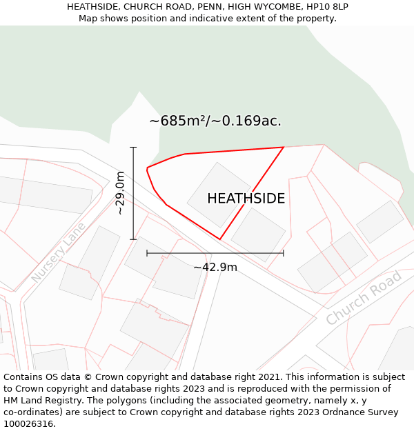 HEATHSIDE, CHURCH ROAD, PENN, HIGH WYCOMBE, HP10 8LP: Plot and title map