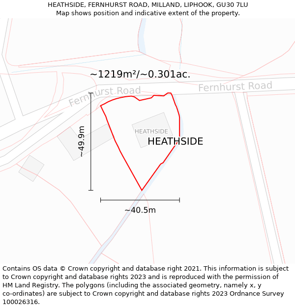 HEATHSIDE, FERNHURST ROAD, MILLAND, LIPHOOK, GU30 7LU: Plot and title map