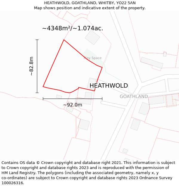 HEATHWOLD, GOATHLAND, WHITBY, YO22 5AN: Plot and title map