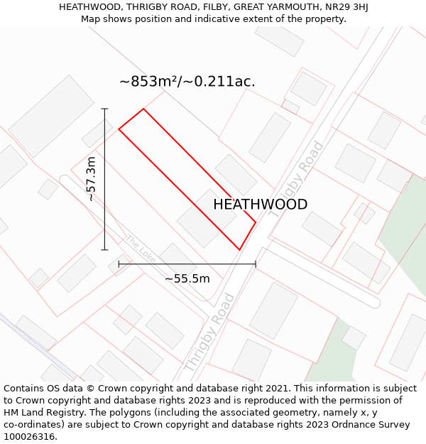 HEATHWOOD, THRIGBY ROAD, FILBY, GREAT YARMOUTH, NR29 3HJ: Plot and title map