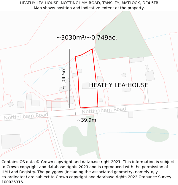 HEATHY LEA HOUSE, NOTTINGHAM ROAD, TANSLEY, MATLOCK, DE4 5FR: Plot and title map