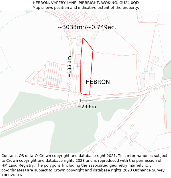 HEBRON, VAPERY LANE, PIRBRIGHT, WOKING, GU24 0QD: Plot and title map