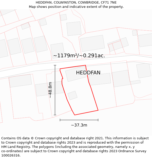 HEDDFAN, COLWINSTON, COWBRIDGE, CF71 7NE: Plot and title map