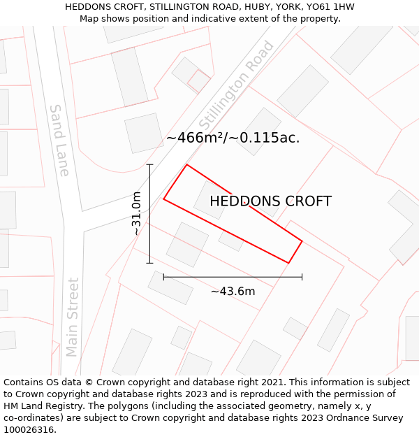 HEDDONS CROFT, STILLINGTON ROAD, HUBY, YORK, YO61 1HW: Plot and title map