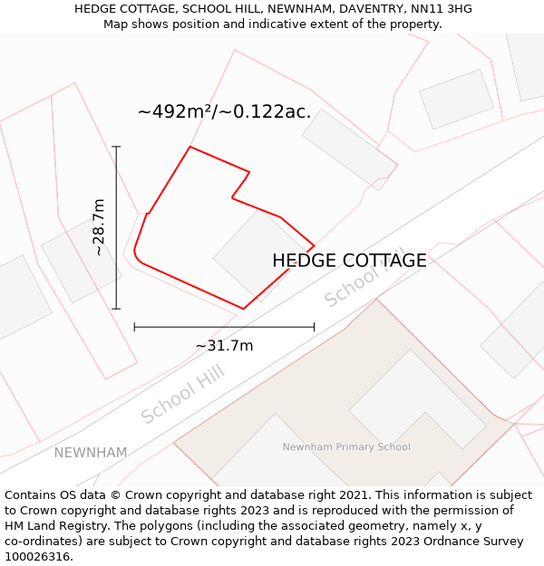 HEDGE COTTAGE, SCHOOL HILL, NEWNHAM, DAVENTRY, NN11 3HG: Plot and title map