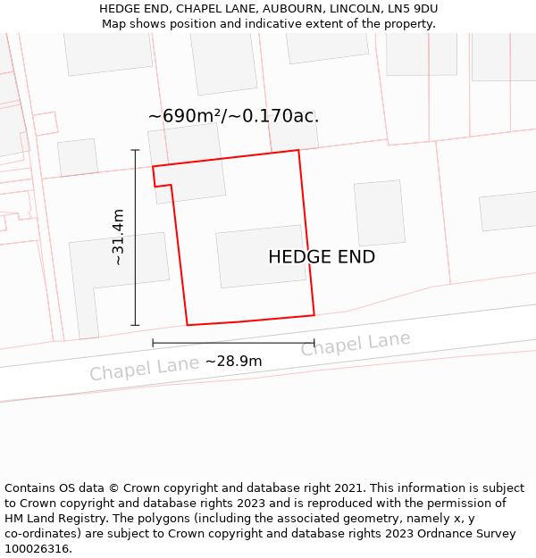 HEDGE END, CHAPEL LANE, AUBOURN, LINCOLN, LN5 9DU: Plot and title map