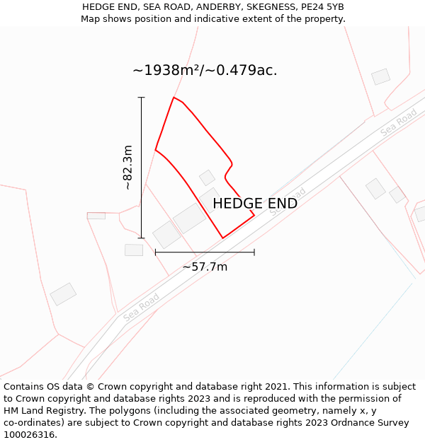 HEDGE END, SEA ROAD, ANDERBY, SKEGNESS, PE24 5YB: Plot and title map
