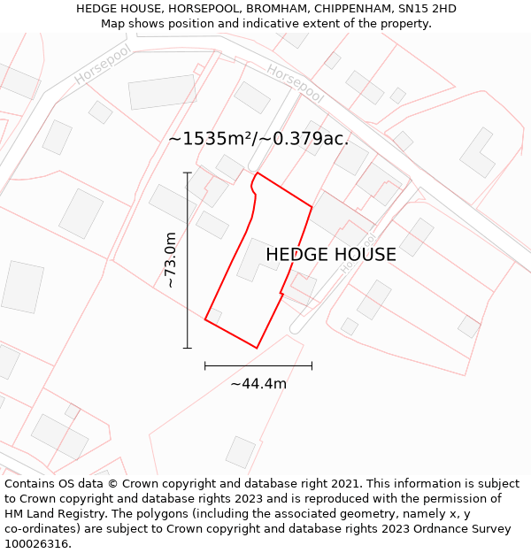 HEDGE HOUSE, HORSEPOOL, BROMHAM, CHIPPENHAM, SN15 2HD: Plot and title map