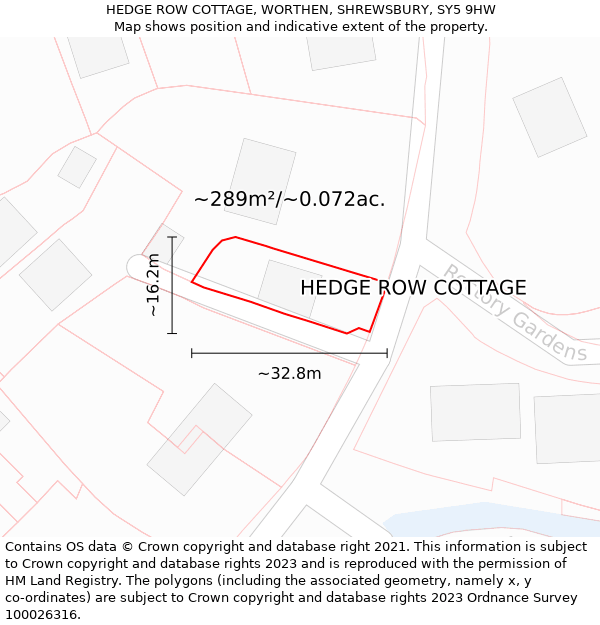 HEDGE ROW COTTAGE, WORTHEN, SHREWSBURY, SY5 9HW: Plot and title map