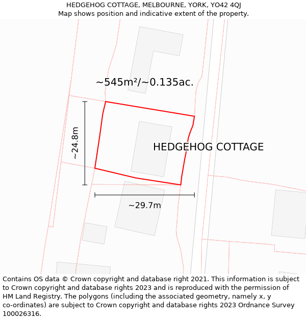 HEDGEHOG COTTAGE, MELBOURNE, YORK, YO42 4QJ: Plot and title map