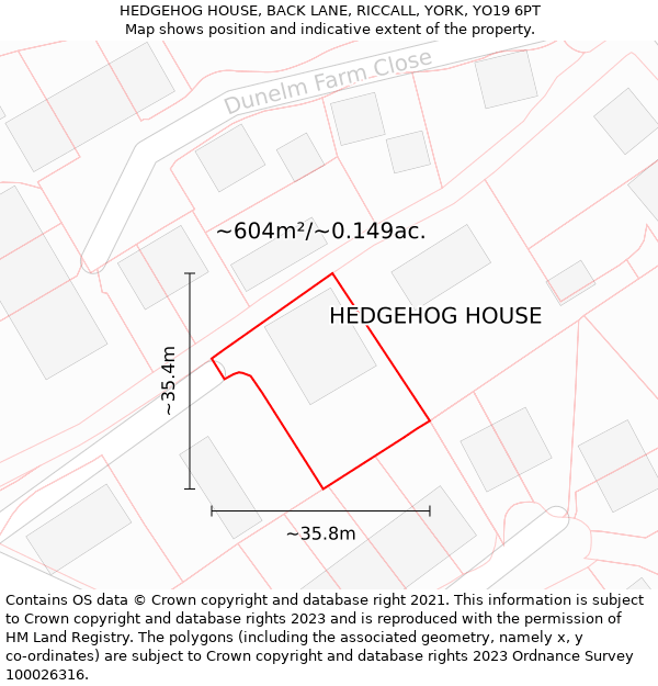 HEDGEHOG HOUSE, BACK LANE, RICCALL, YORK, YO19 6PT: Plot and title map