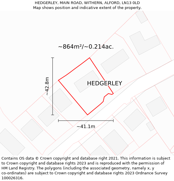 HEDGERLEY, MAIN ROAD, WITHERN, ALFORD, LN13 0LD: Plot and title map