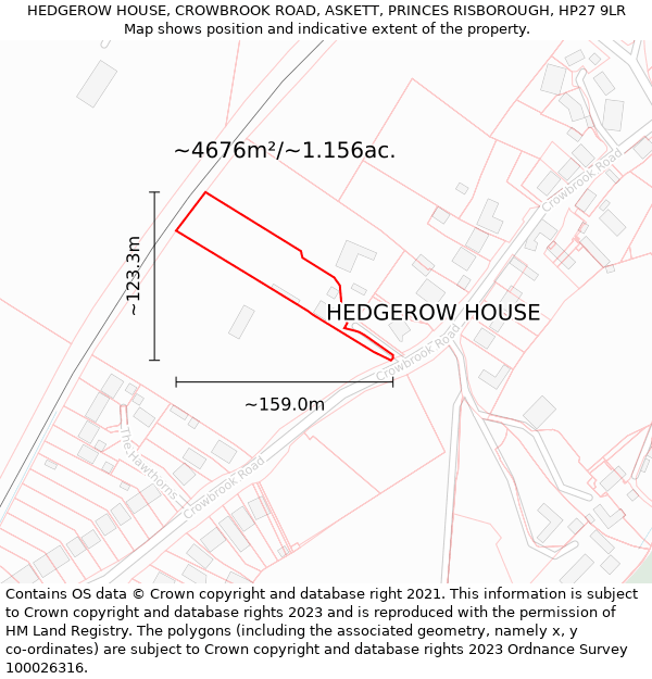HEDGEROW HOUSE, CROWBROOK ROAD, ASKETT, PRINCES RISBOROUGH, HP27 9LR: Plot and title map