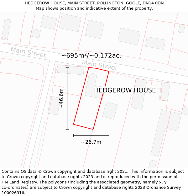 HEDGEROW HOUSE, MAIN STREET, POLLINGTON, GOOLE, DN14 0DN: Plot and title map