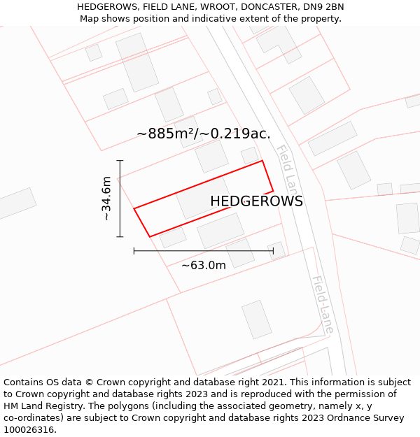 HEDGEROWS, FIELD LANE, WROOT, DONCASTER, DN9 2BN: Plot and title map