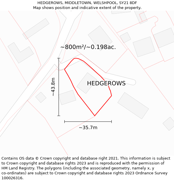 HEDGEROWS, MIDDLETOWN, WELSHPOOL, SY21 8DF: Plot and title map