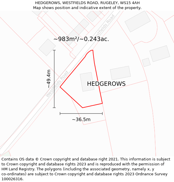 HEDGEROWS, WESTFIELDS ROAD, RUGELEY, WS15 4AH: Plot and title map