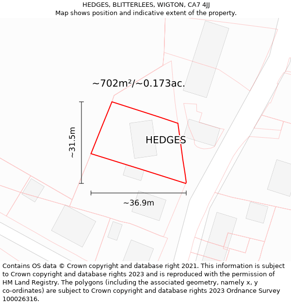 HEDGES, BLITTERLEES, WIGTON, CA7 4JJ: Plot and title map