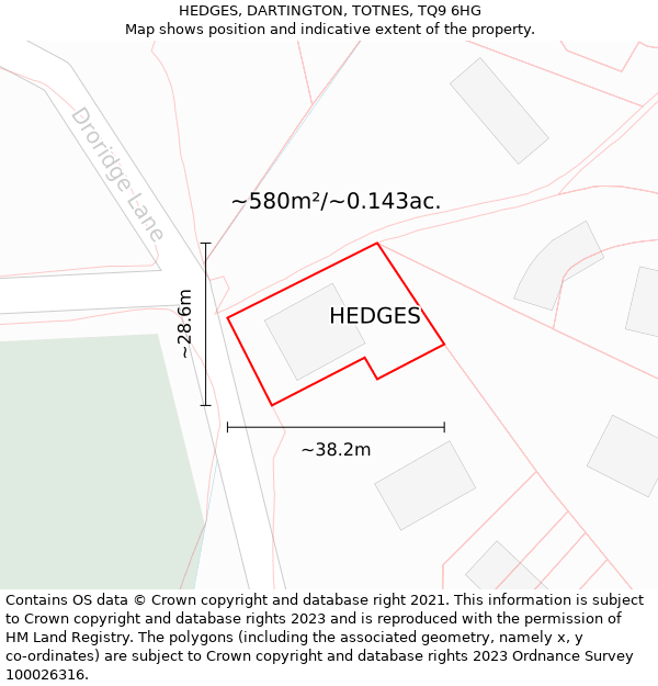 HEDGES, DARTINGTON, TOTNES, TQ9 6HG: Plot and title map