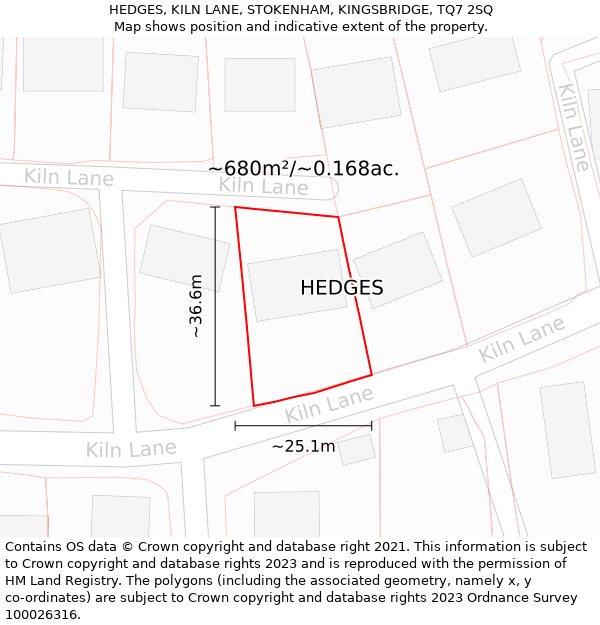 HEDGES, KILN LANE, STOKENHAM, KINGSBRIDGE, TQ7 2SQ: Plot and title map