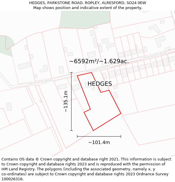 HEDGES, PARKSTONE ROAD, ROPLEY, ALRESFORD, SO24 0EW: Plot and title map